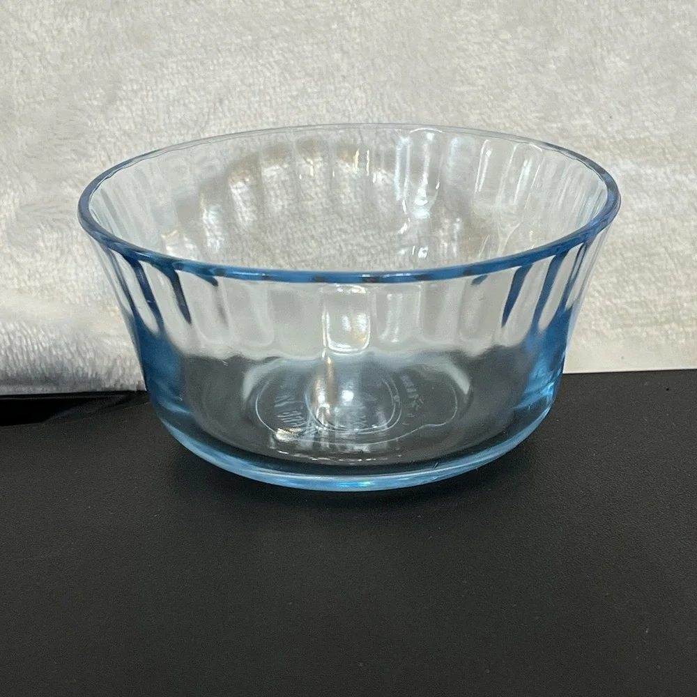 Colorex Brazil Light Blue Ramekins Clear Glass Custard Dessert Fruit Bowl Ribbed